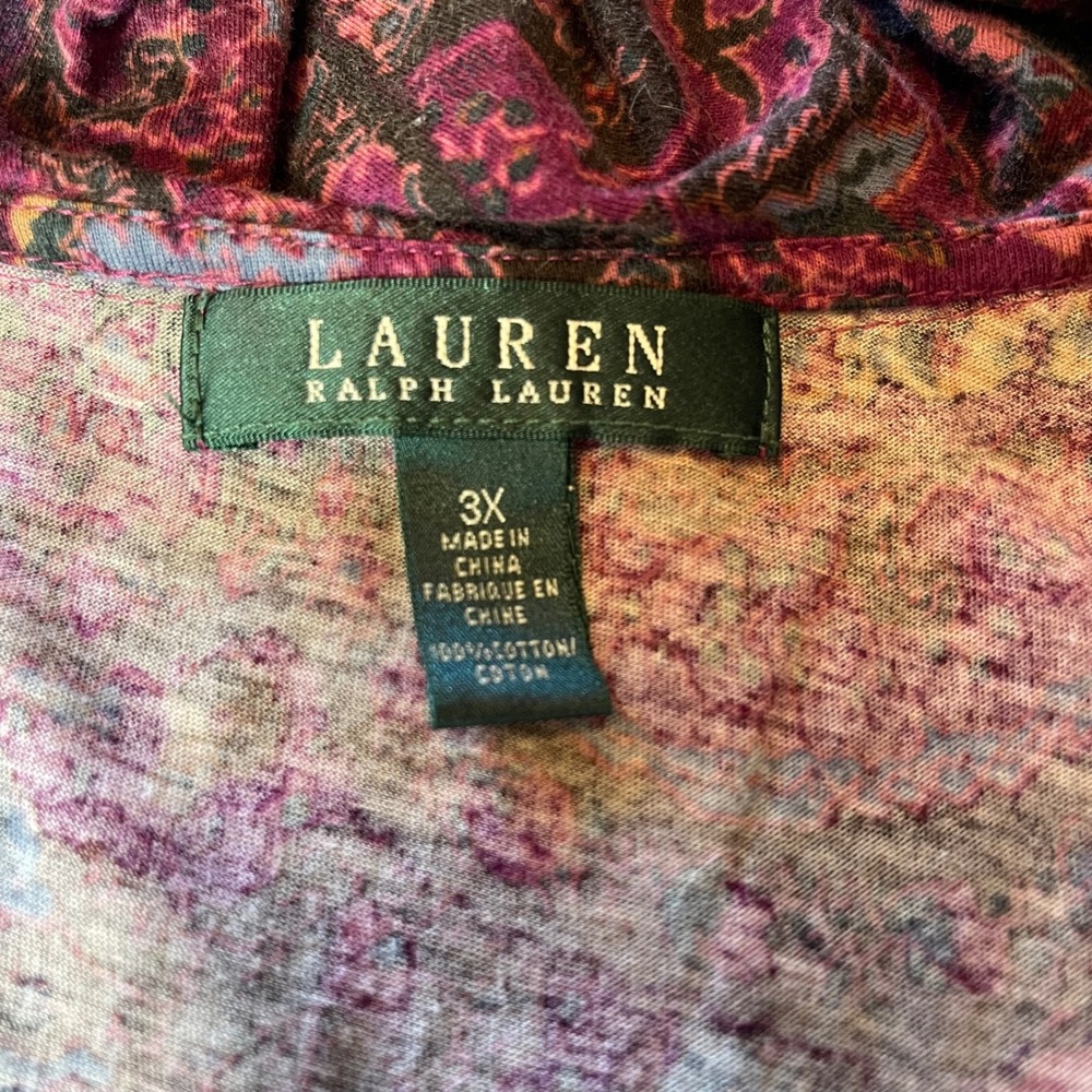 Lauren Ralph Lauren Womens 3X Purple Paisley Ruffle Neck Sleeveless Cotton Top - Picture 4 of 7